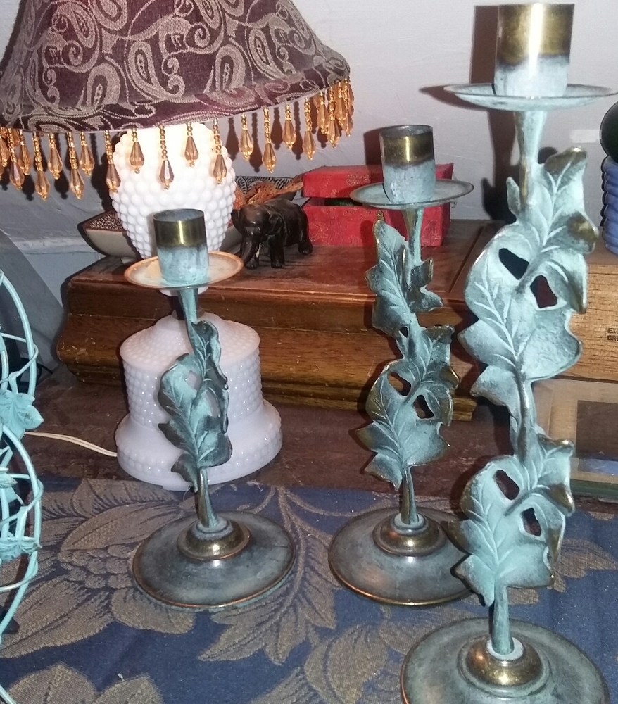 Candle holders Set of three Ivy leaves and gold